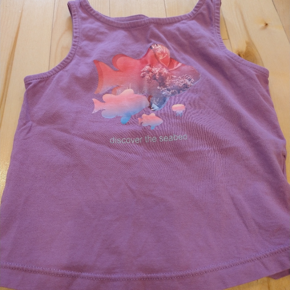 3/20$ 24m Obaibi purple tank top fish "discover the seabed" French